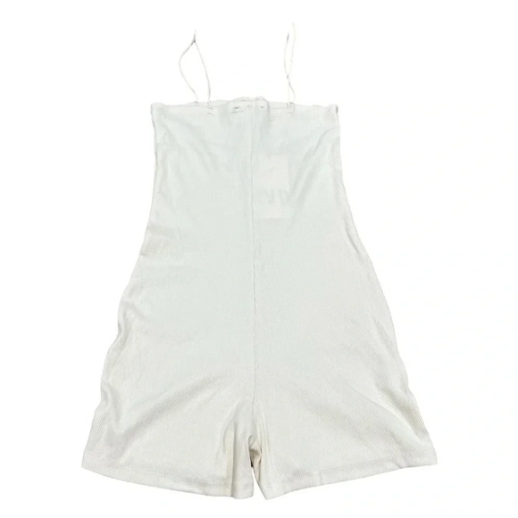 Zara NWT Cream Ribbed  Romper Unitard Straight Neckline Spaghetti Straps Medium - Picture 6 of 8